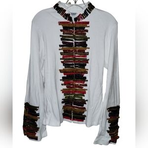 Vtg 90s COrdeLia Shacket XL White Sequins Straight Frog Fasteners Mint